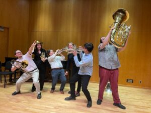 Even pro ensembles, like the Blue Ox Brass Quintet, can have fun every so often! 