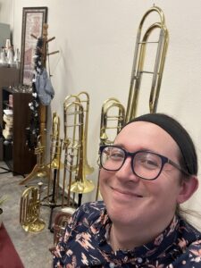 Daniel, hard at work in his office, with his collection of instruments. 